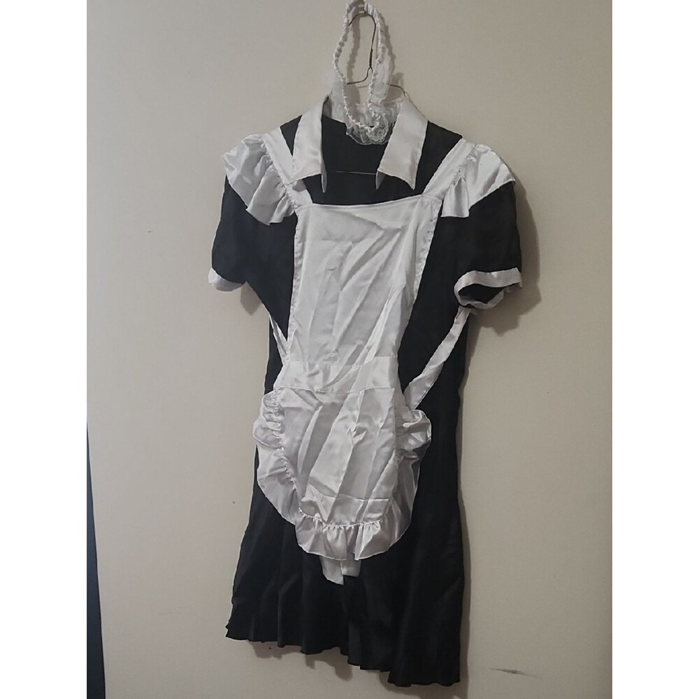 Black and White French Maid Costume Dress with Apron